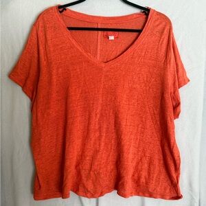 Sigrid Olsen 100% Linen Women's V-Neck Orange Top